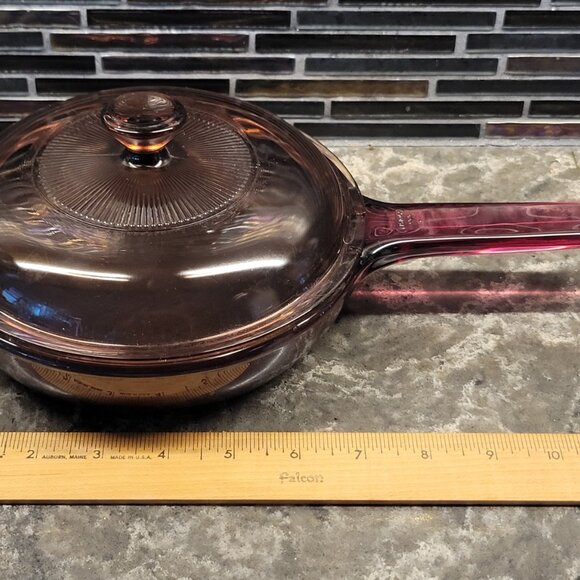 VINTAGE PYREX CORNING 1980s CRANBERRY GLASS VISION VISIONS W/ TEFLON 7” SKILLET - Picture 10 of 12